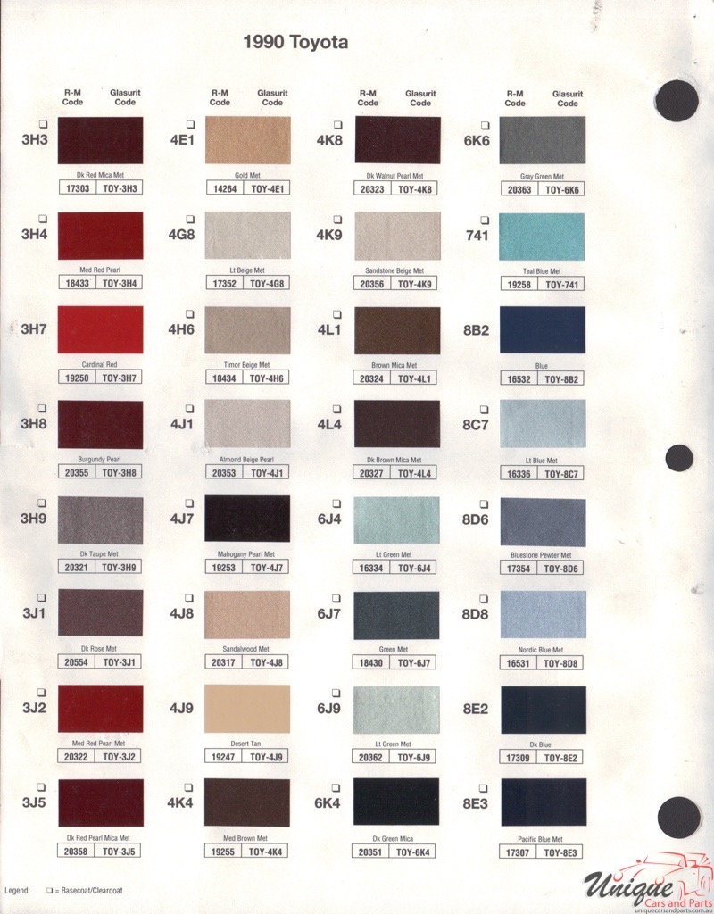 1990 Toyota Paint Charts RM 2